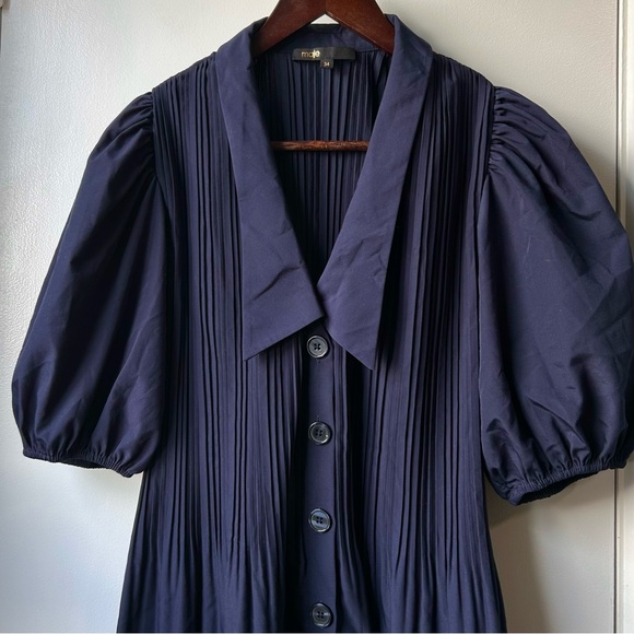 Maje Rockina Balloon Sleeve Dress Navy - Picture 2 of 12